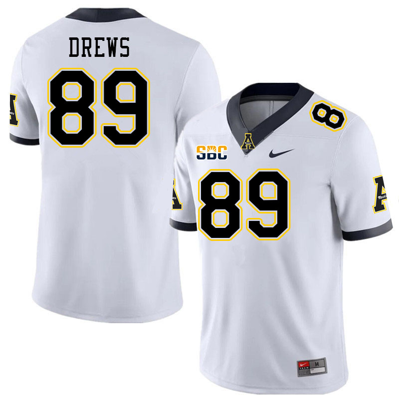 Men #89 August Drews Appalachian State Mountaineers College Football Jerseys Stitched Sale-White